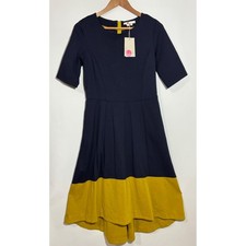NWT Boden Wren Navy Yellow Ponte Knee Length Fit Flare Dress Sz 8R Preppy Modest
