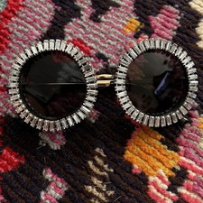Big Round Black Sunglasses Bling Gems Clear Crystal Rhinestone Festival Shades