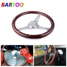 15 Inch 380mm 6 Hole Billet Steering Wheel Dark Wood Riveted Grip Chrome Spoke