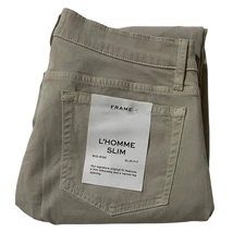 FRAME L'Homme Slim Fit Pants Milk Beige Mid Rise Men's Size 34 New $228.00