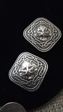 Vintage Cat Head Celtic Knot Art Nouveau Silver Tone Clip On Earrings  Nos 