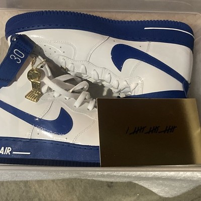 Nike Air Force 1 High White Blue Lace Up Men's Basketball Sneaker