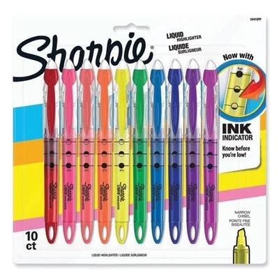 Sharpie Liquid Pen Style Highlighters, Assorted Ink Colors, Chisel Tip,10/Set