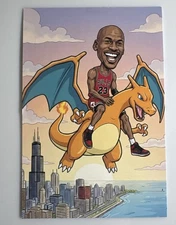 Jordan riding Charizard Fan Art Print Michael Basketball Chicago Bulls Pokemon