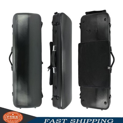 Black Carbon Fiber Violin Case 4/4 Size Lightweight Hard Shell with Accessory