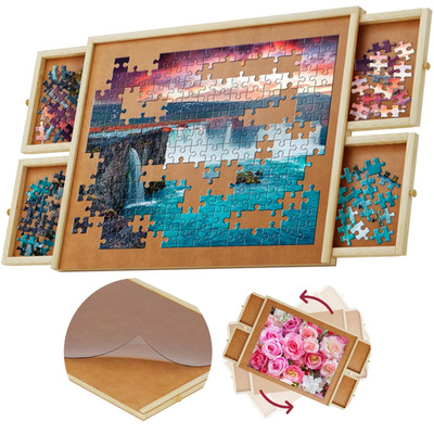 1000-Piece Wooden Jigsaw Puzzle Board - Rotating Table, 30  X 22  4 Drawers &...