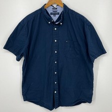 Tommy Hilfiger Short Sleeve Button Shirt Men's Size 2XL Navy Blue Classic Fit