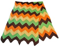 VTG Handmade Crochet Blanket Afghan Throw Chevron Zig-zag 70's Retro 96"L 36"W