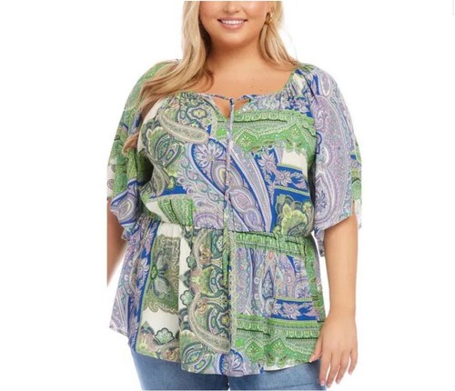 NWT Karen Kane Ruffle Hem Peasant Top Breezy Sleeves Boho-inspred - Picture 1 of 12