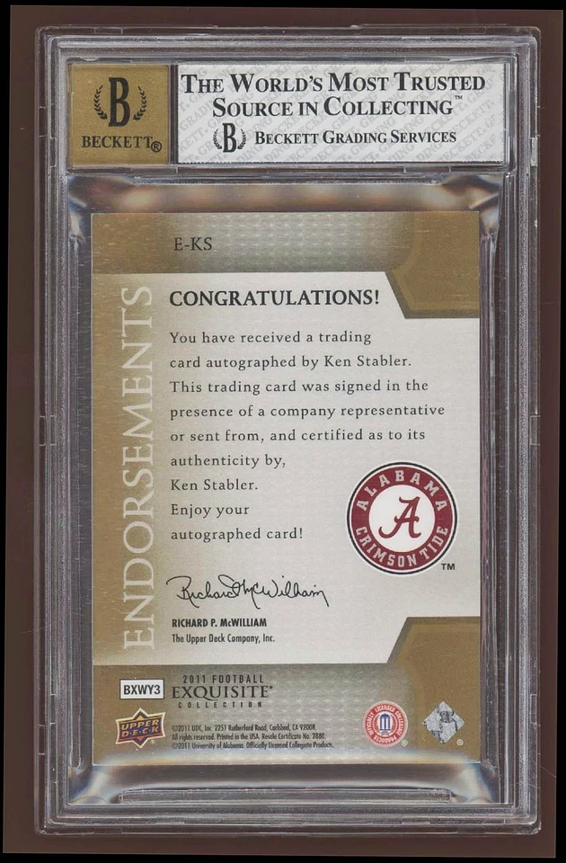2011 Exquisite Collection Ken Stabler Auto #43/75 BGS 7.5 NM+ Endorsements - Image 2 of 2
