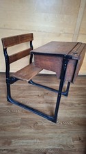 Vintage School Desk wooden desk with inkwell and lid - great condition, graffiti