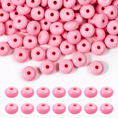 500PCS 8Mm Acrylic Lentil Beads, Pink Abacus Beads Loose Beads for Crafts, Acryl