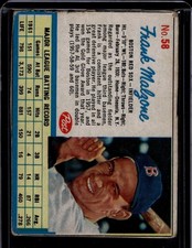1962 Post Cereal #58 Frank Malzone, Filler, Boston Red Sox