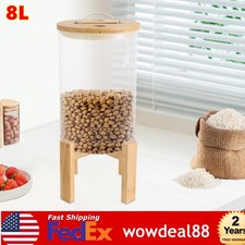8L Rice Storage Container Glass Grain Container Rice Organizer W/Lid& Stand