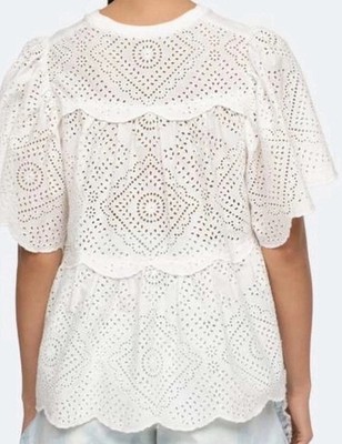 Sea New York Vienne Eyelet Ruffle Sleeve Romantic White Top Womens Large Euro