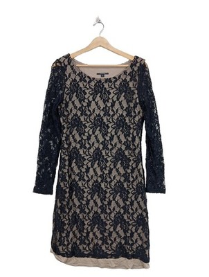 COMMA Spitzenkleid Damen Kleid Gr. DE 40 schwarz-wollweiß Casual-Look