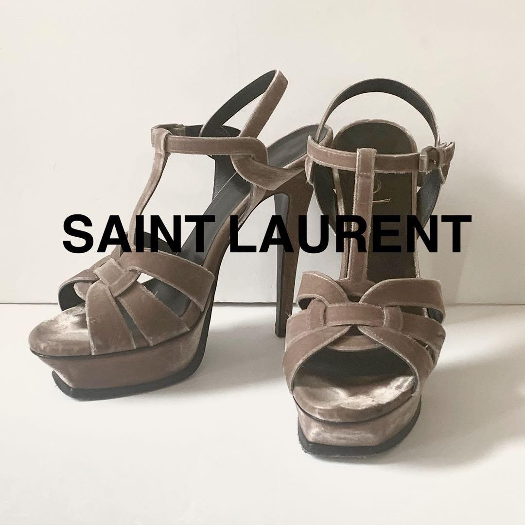 Autentici sandali omaggio Saint Laurent colore velluto rosa beige taglia 39 donna