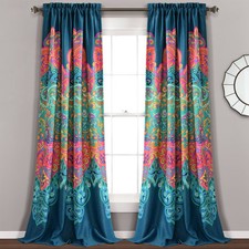 Set of 2 84"x52" Boho Chic Light Filtering Window Curtain Panels Turquoise/Navy