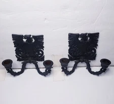 Pair Heavy Cast Iron Wall Sconces American Eagle Traditional Rustic Gothic Decor