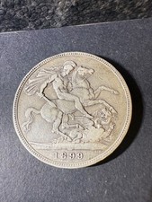 1899 British Silver Crown Coin - Queen Victoria - St. George & the Dragon -vf