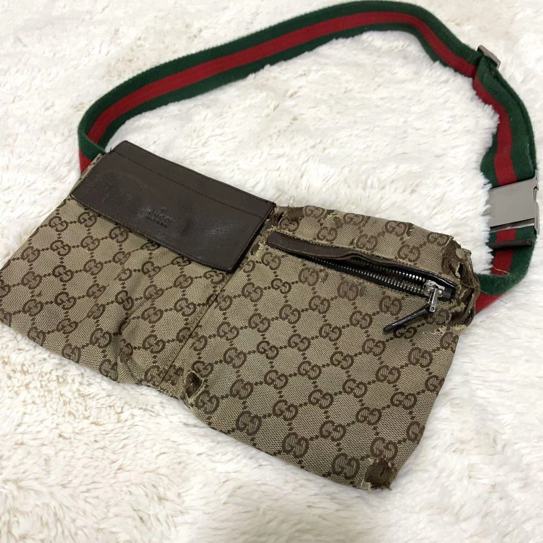Pochette taille GUCCI motif GG toile cuir ligne sherry marron femme i2433