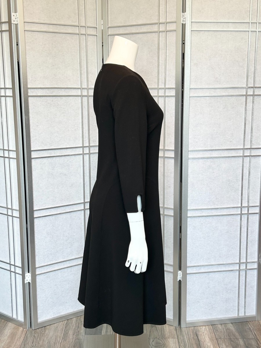 Agnona Women's Black 3/4 Sleeve V Neck Midi length Dress - Size 44 IT
