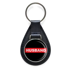 Firefighter Thin Red Line Husband Black Leather Keychain Silver Keyring Military