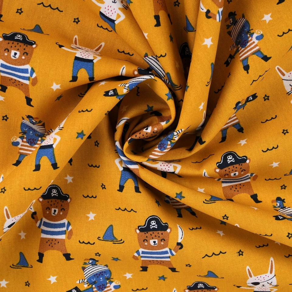 Baumwollstoff Popeline Pirat Hase Bär Sterne ocker blau braun 1,45m Breite - Bild 4 von 4
