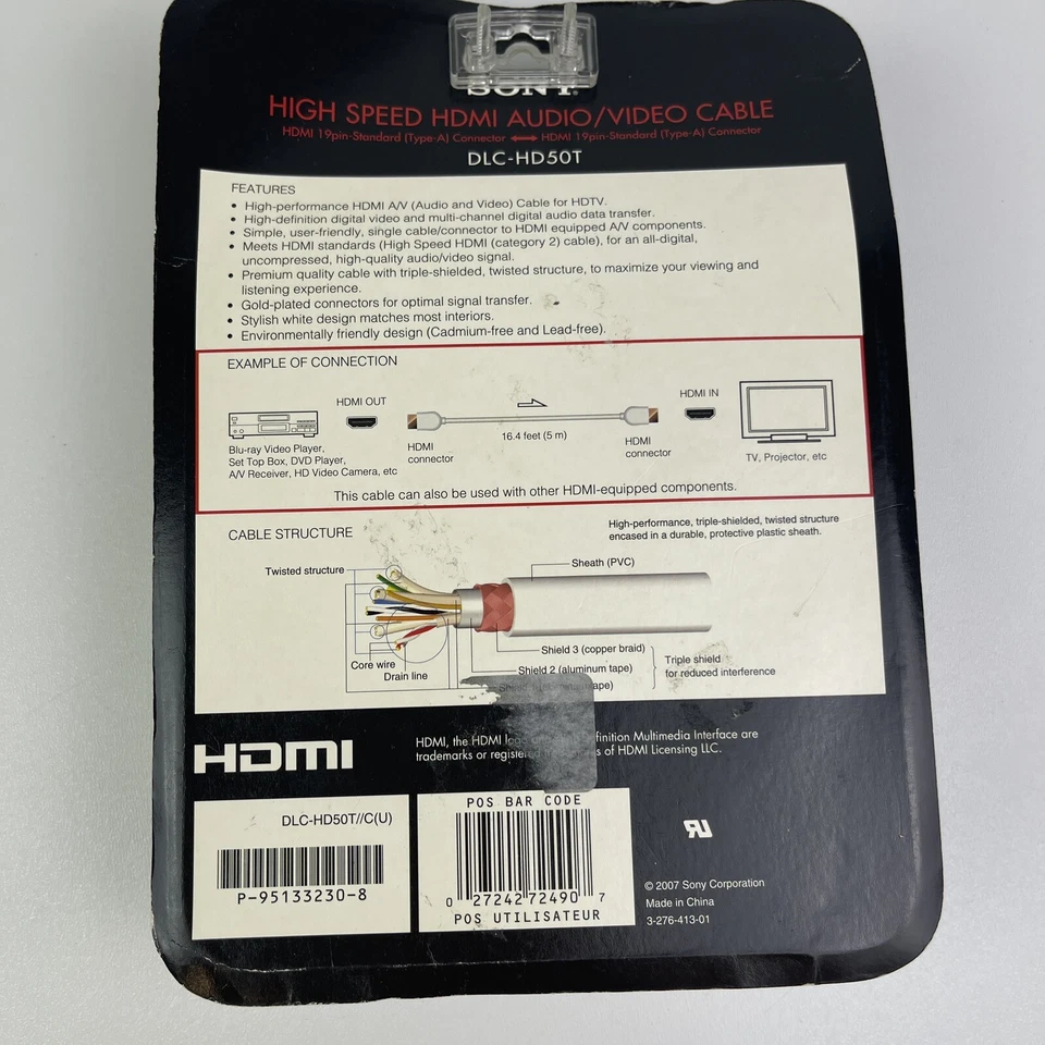 Sony High Speed HDMI Audio Video Cable Vertical Connector 16ft DLC HD24T Play PS - Image 4 of 4