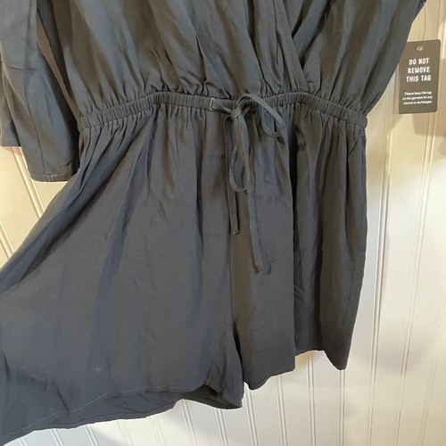 Express Black Wrap Romper Bell Sleeve Drawstring Waist Casual Party XS NWT - Picture 3 of 13
