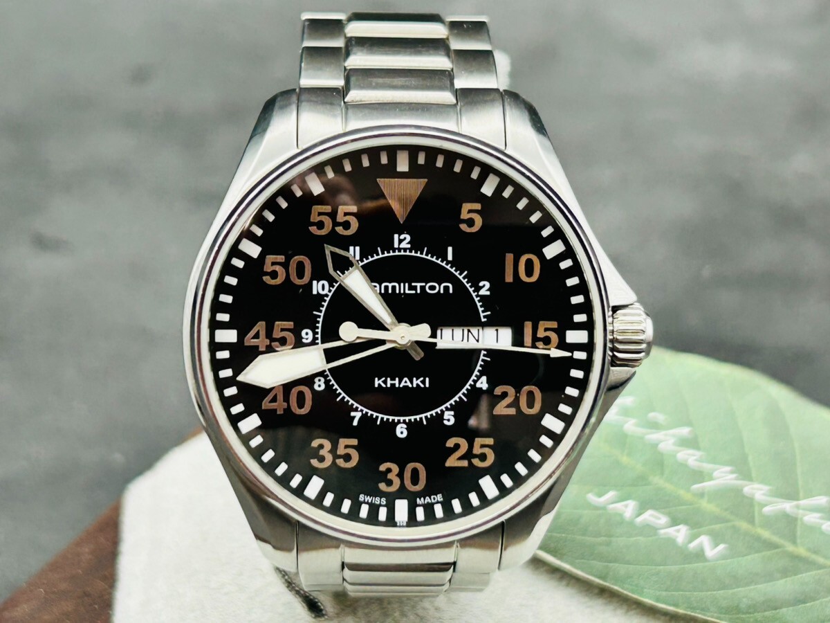 稼働Hamilton Khaki H646110 クォーツ 腕時計 HAMILTON Khaki Pilot H646110 Date Black Dial Quartz Men's Watch