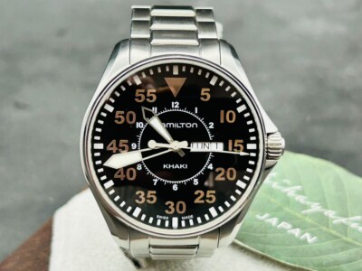 HAMILTON Khaki Pilot H646110 Datum schwarzes Zifferblatt Quarz Herrenuhr schn...