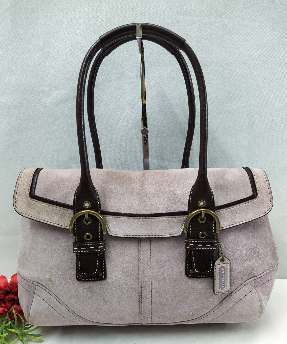 COACH コーチ SOHO ソーホー Suede Bag バッグ Purple Coach Soho Purple Suede Leather Trim Flap Closure Satchel
