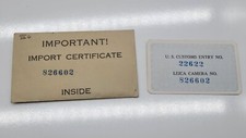 Vintage Leica Camera Card Leitz Import Certificate