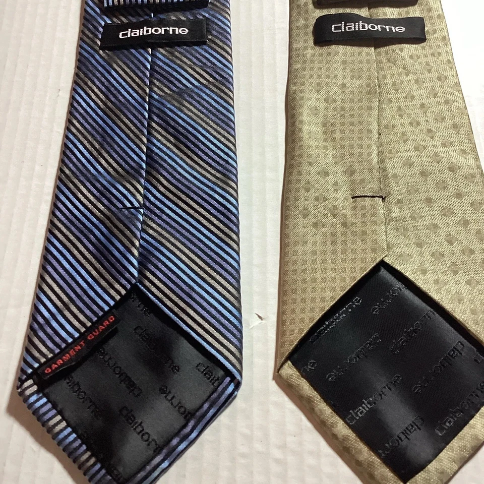CLAIBORNE MENS DESIGNER ALL SILK NECK TIE GEOMETRIC STRIPE MULTICOLORED LOT OF 5 - Image 2 of 4