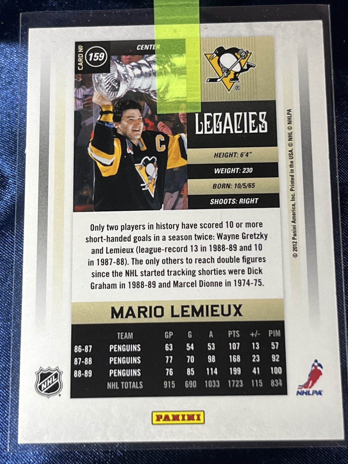 201112 Panini Playoff Contenders Legacies /999 Mario Lemieux 159 HOF
