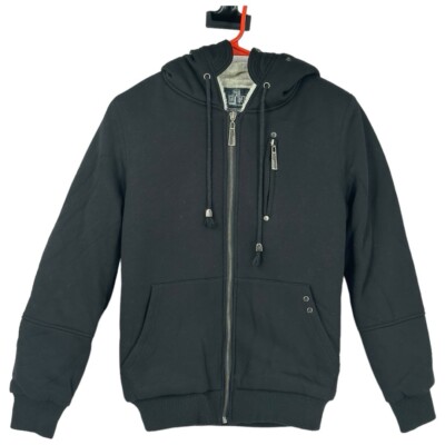 QZUnique Men s Plush Full Zip Long Sleeve Hoodie Black Size M