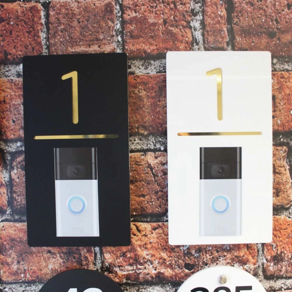 Ring doorbell House number sign door number with street name black or white pla