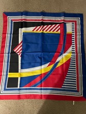 Vintage 35/35 square blue, white, red and yellow polyester scarf