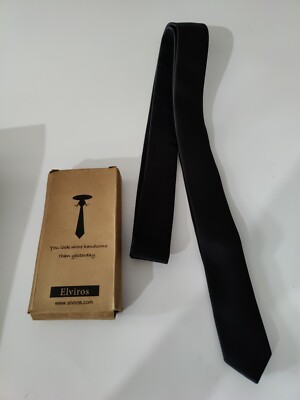 Elviros Mens Classic Solid Color Black Slim Tie,Neckties, Skinny Woven (B)