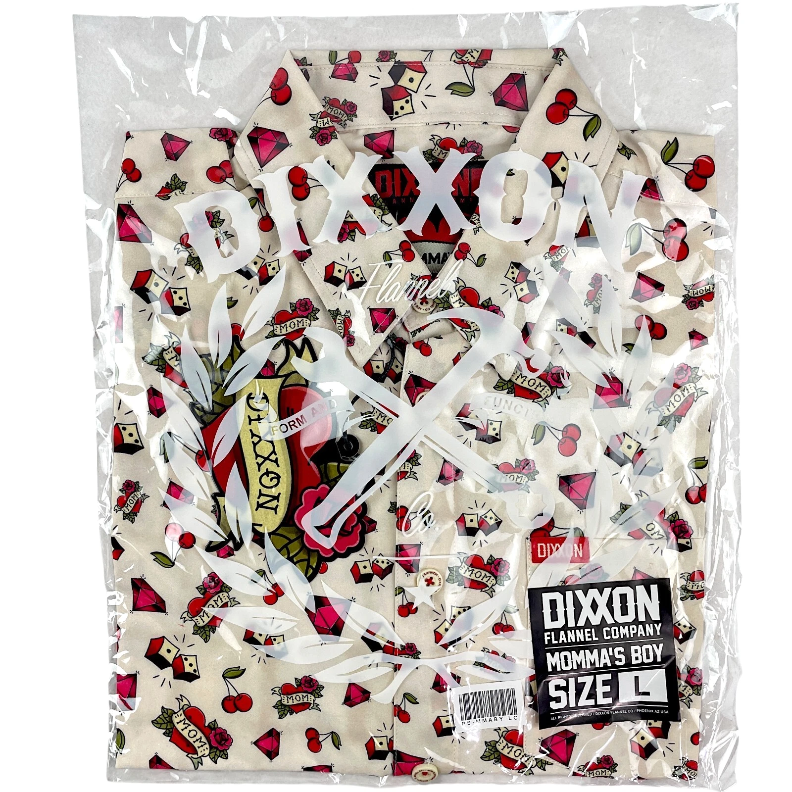 Dixxon Flannel "Momma's Boy" Men's LARGE Button Tattoo Party Shirt