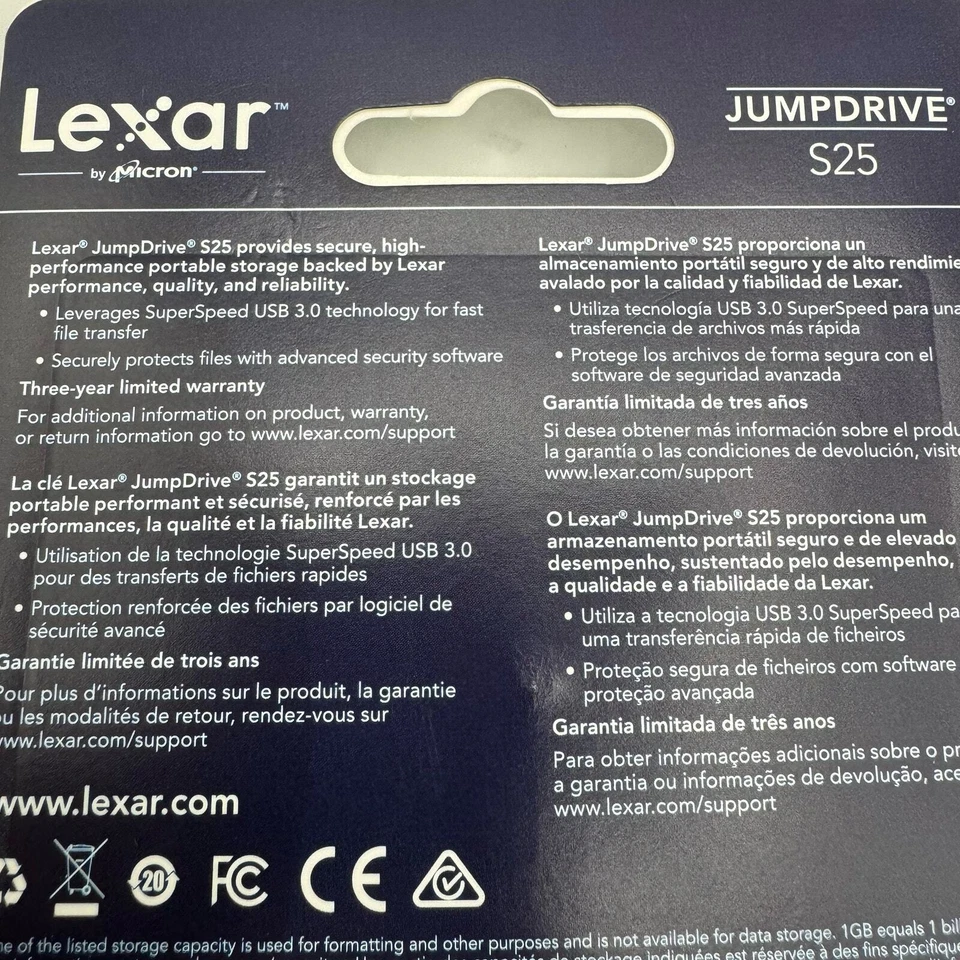 Lexar 128 GB Jumpdrive S25 USB 3.0 Brand New Unopened in Package White Black - Image 3 of 4