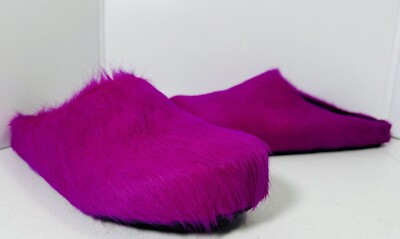MARNI Fuchsia Pink Calf Hair Fussbett Sabot Loafers Size 46
