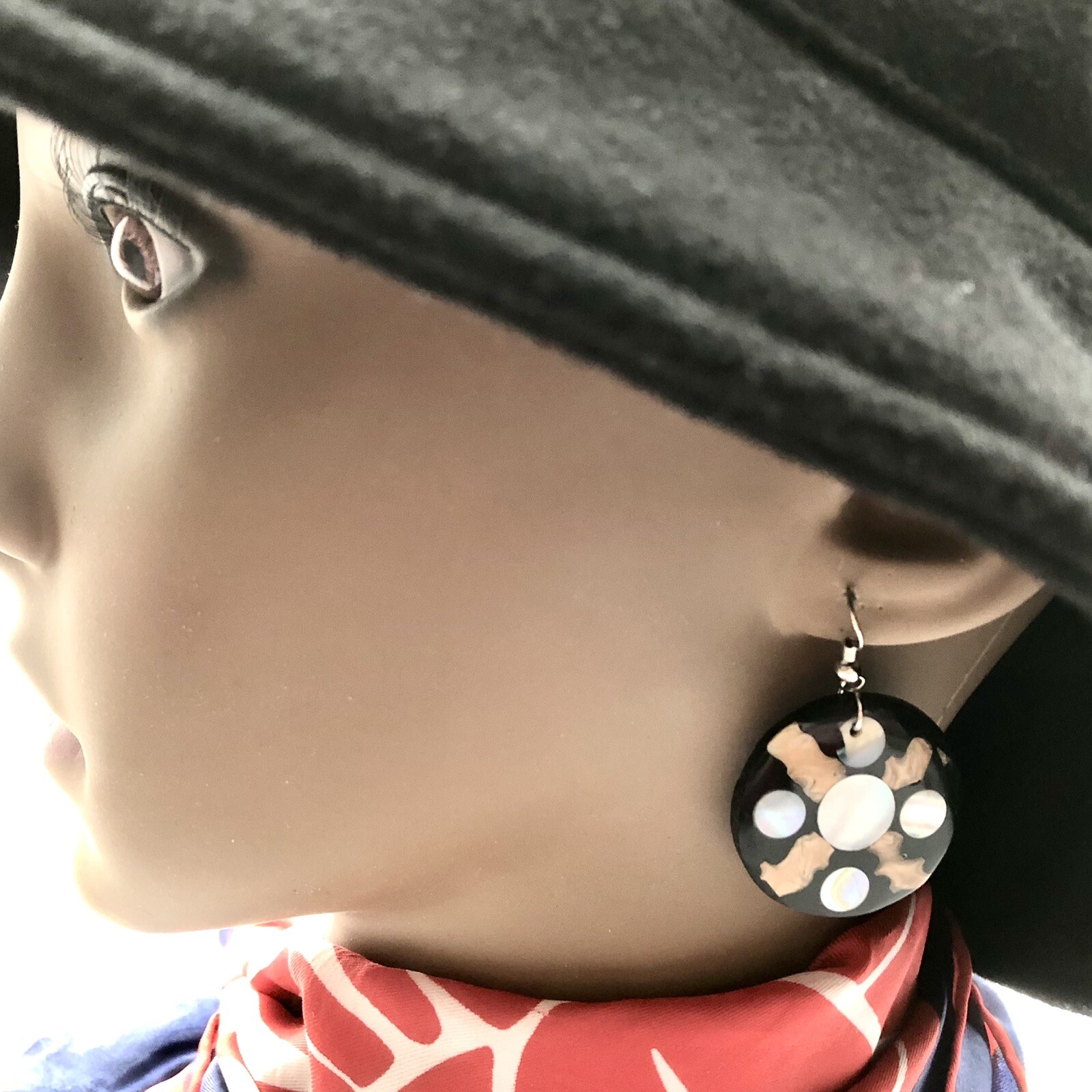 Shell Coin Dangle Earrings MOP Shell Chunky Gypsy… - image 2