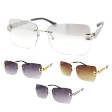 Mens Rimless Luxury Metal Jewel Chain Link Arm Fashion Sunglasses