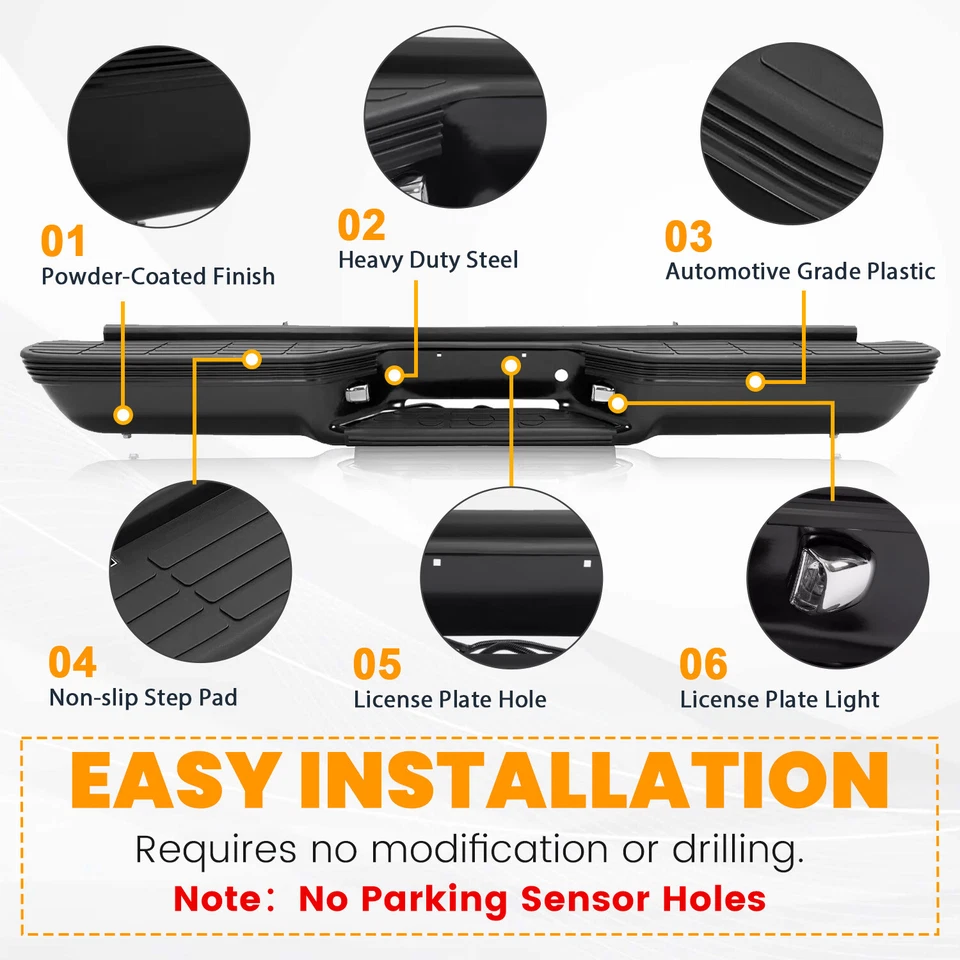 粉末涂层黑色后保险杠适用于 88-00 雪佛兰 C1500 C2500 K1500 Fleetside — 第 2/4 张图片