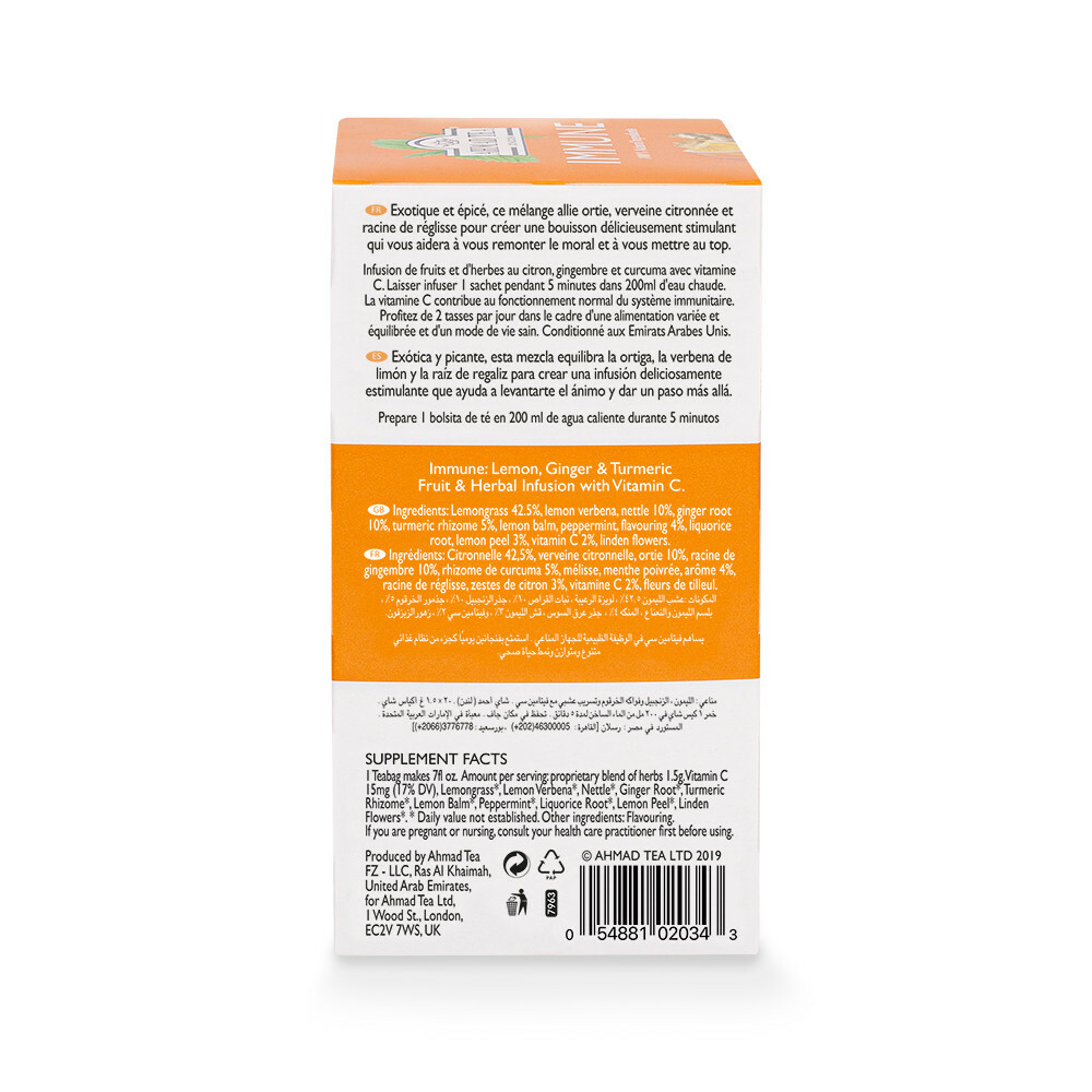 Immune Herbal Tea Lemon, Ginger & Turmeric 1 Case (6 boxes of 20 ct Tea Bags)