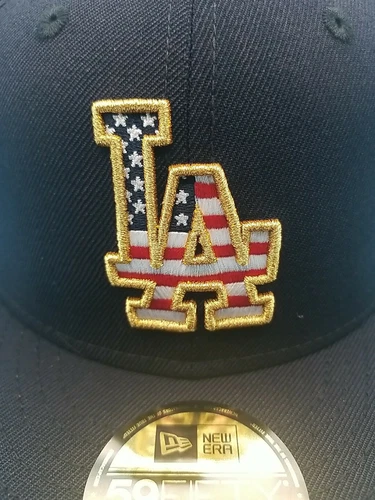 New Era Los Angeles Dodgers Fitted 7 1/8 Navy Gold Flag Stars Stripe 59fifty 
