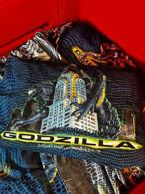 Vintage 1998 Godzilla Twin Sheet Set Pillowcase Flat Fitted