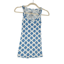 dELiA*s Ribbed Tank Top Scoop Neck Geometric Blue White size Small Made in USA